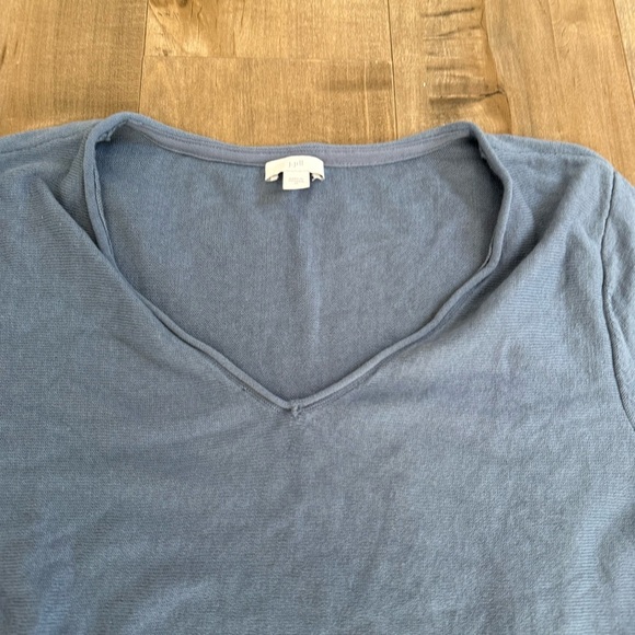 J Jill Tunic Sweater Top Women Medium Fringe V-Neck Blue Fall Winter - Picture 3 of 7